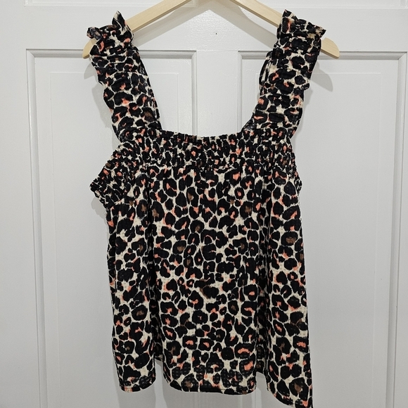 Who What Wear Leopard Print Ruffle Top Size XL - Picture 4 of 11